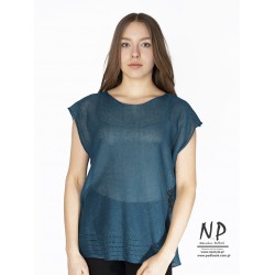 Bluzka lniana sweterkowa z ażurowym wykończeniem – naturalna elegancja na co dzień.