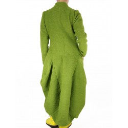 Long green winter coat made of steamed wool