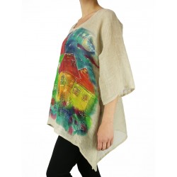 Linen blouse, hand-painted