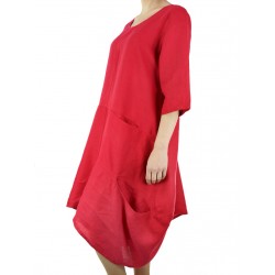 Red linen midi dress