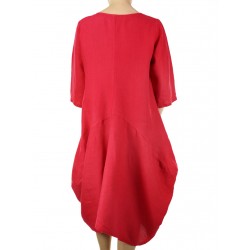 Red linen midi dress