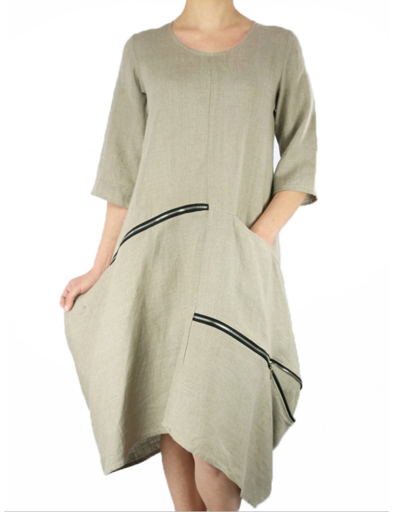 Asymmetrical linen midi dress