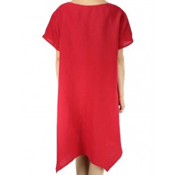 Czerwona lniana sukienka, ręcznie malowana