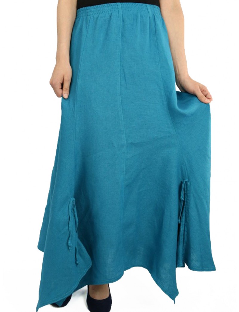 Asymmetrical linen skirt in turquoise