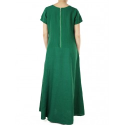 Green long hand-painted linen dress