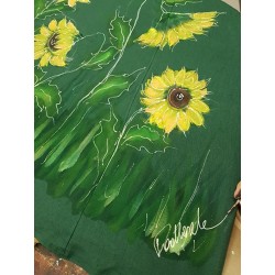 Green long hand-painted linen dress
