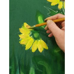 Zielona długa sukienka lniana ręcznie malowana