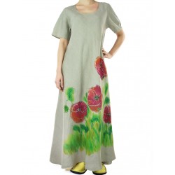 Hand-painted poppies linen dress