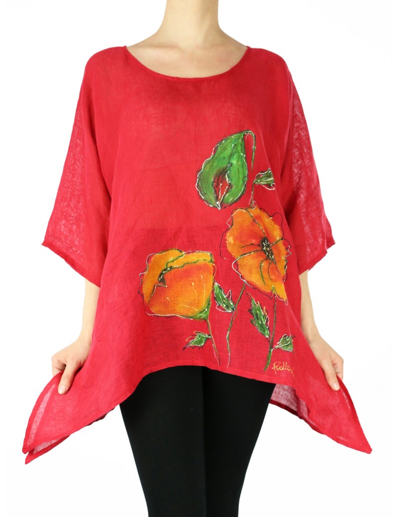 Red hand-painted linen blouse Naturally Podlasek
