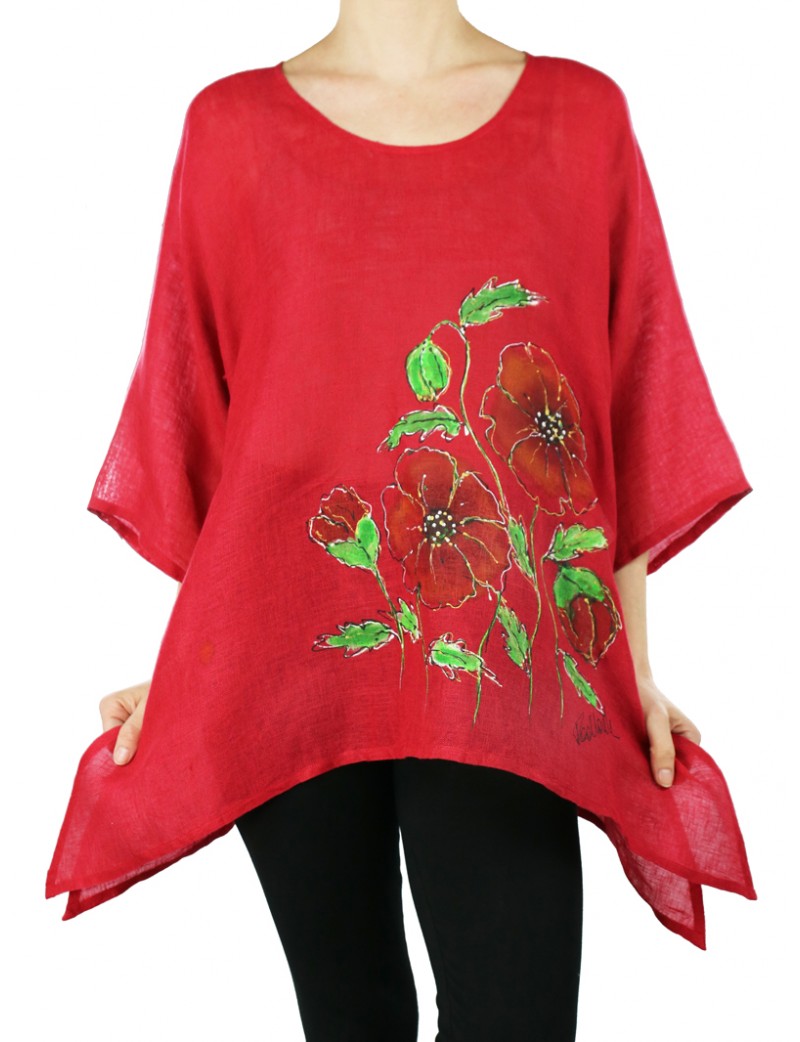 Red linen blouse hand-painted NP