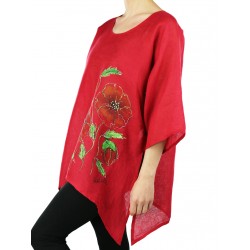 Red linen blouse hand-painted NP